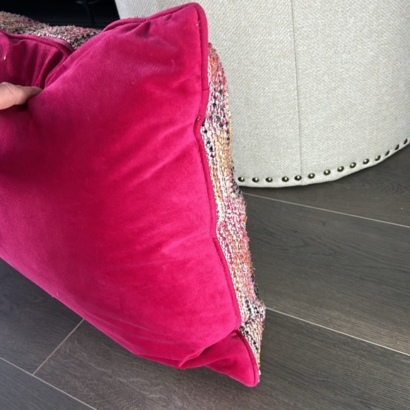 Textured Multi Stripe Throw Pillow Down Filled Solid Fuschia Velvet Back - Picture 8 of 12